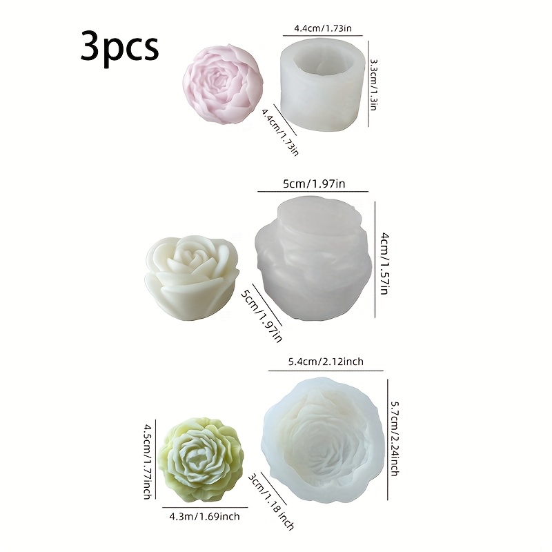 Soap Making Gel - แม่พิมพ์เทียนซิลิโคนลายดอกไม้ 3 ชุด เหมาะสำหรับทำเทียนหอม สบู่ และของตกแต่งดอกไม้จากปูนปลาสเตอร์