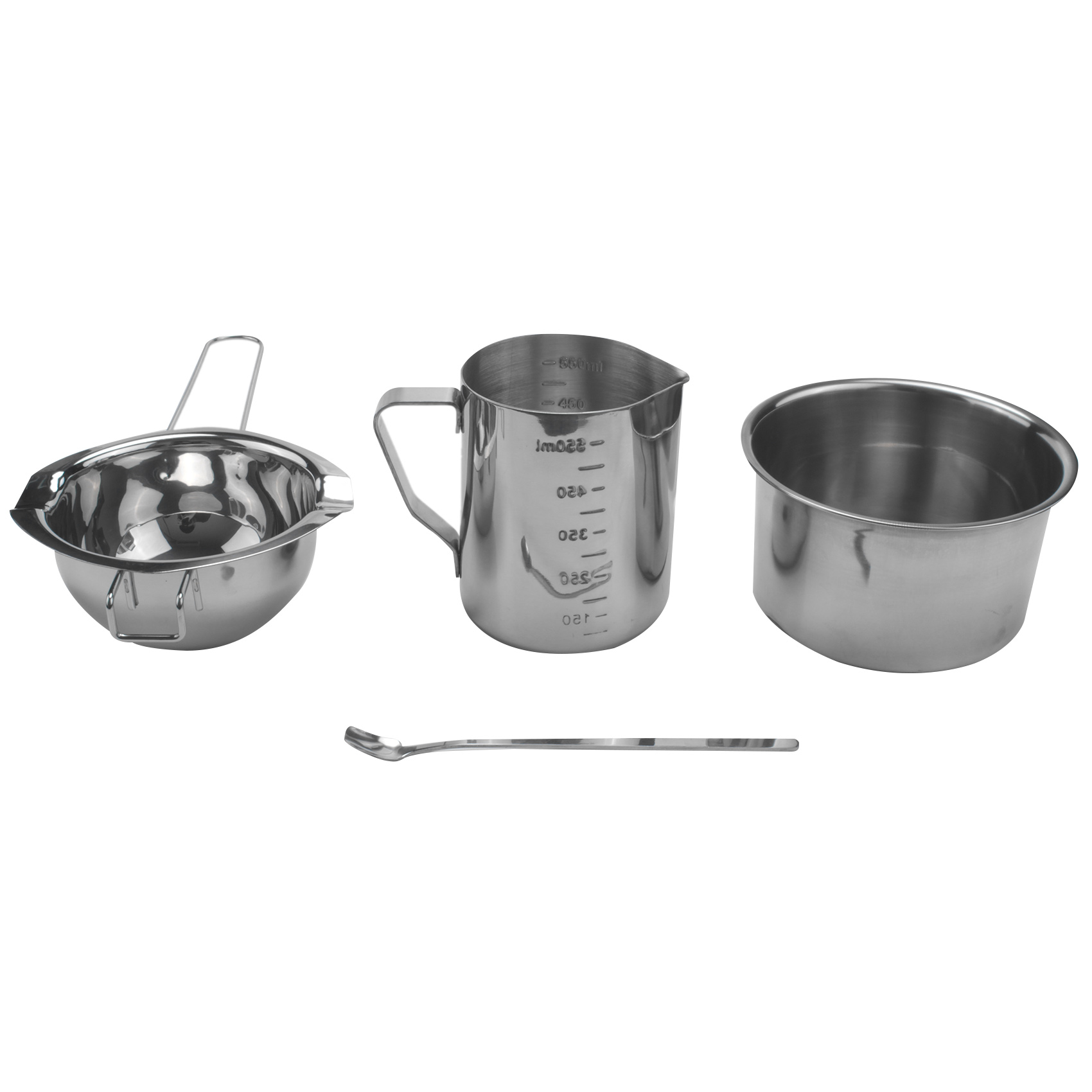 Soap Making Double Boiler - ชุดหม้อต้มน้ำมันหอมระเหยสแตนเลส AEE8-4 พร้อมด้ามจับยาว, เหยือก และช้อนผสม สำหรับทำเทียนสบู่