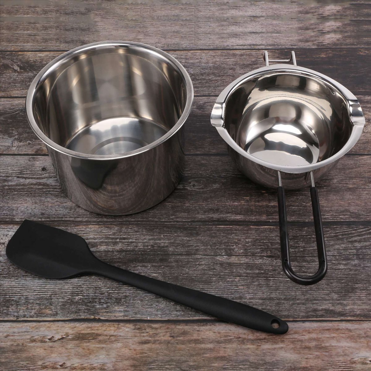 Soap Making Double Boiler - ชุดหม้อต้มสองชั้น ABLQ สแตนเลส พร้อมตะหลิวซิลิโคน สำหรับละลายช็อกโกแลต สบู่