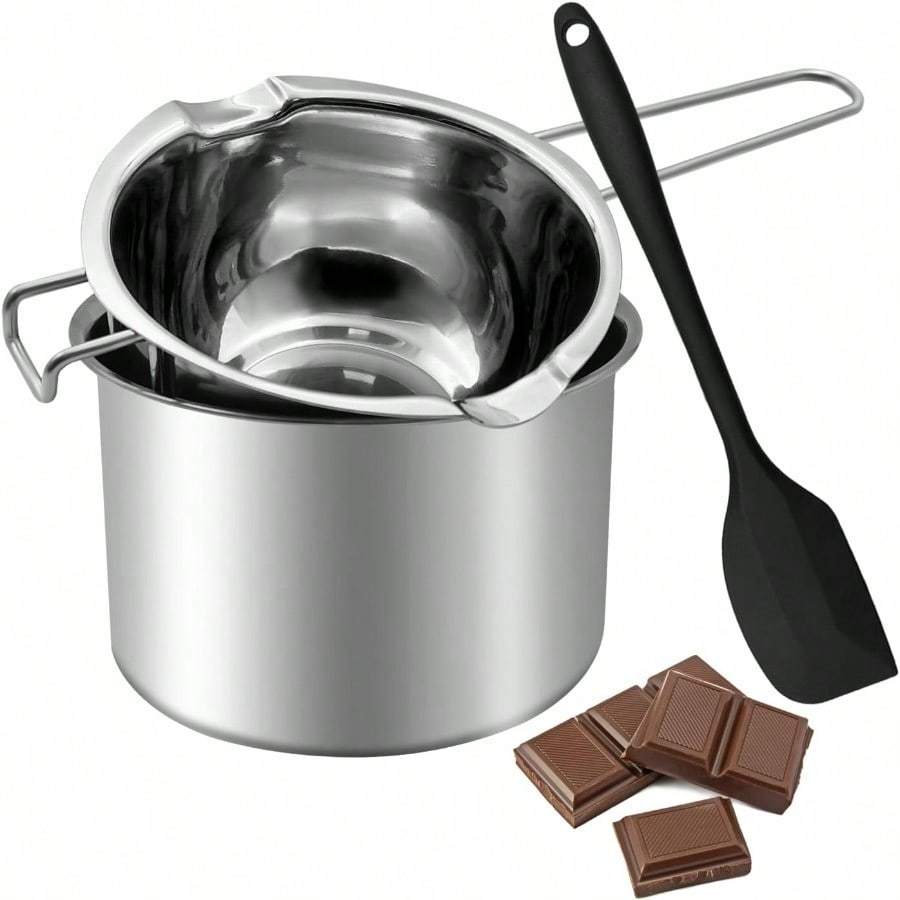 Soap Making Double Boiler - ชุดหม้อต้มสองชั้น สแตนเลส พร้อมตะหลิวซิลิโคน สำหรับทำช็อกโกแลต สบู่ ขี้ผึ้ง
