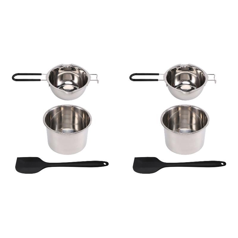 Soap Making Double Boiler - 2PackX(ชุดหม้อต้มสองชั้นสแตนเลสพร้อมไม้พายซิลิโคนสำหรับละลายช็อกโกแลต,สบู่,แว็กซ์,ทำเทียน)