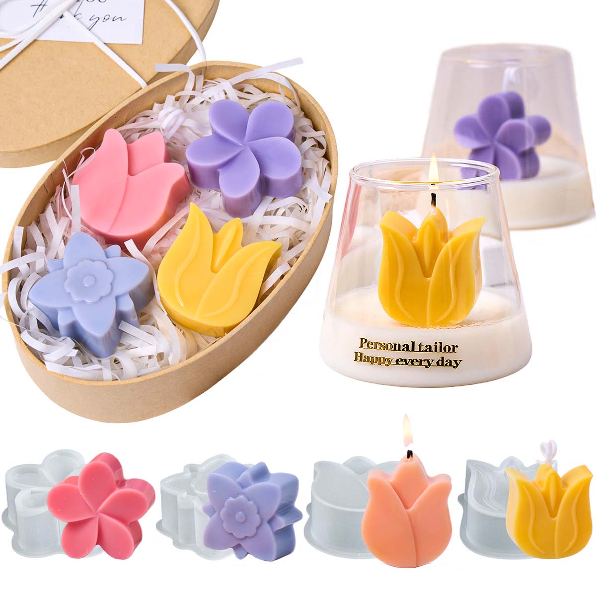 Soap Making Home - แม่พิมพ์เทียนซิลิโคนรูปดอกไม้ DIY แม่พิมพ์เทียนหอมรูปดอกทิวลิปและกล้วยไม้ สำหรับทำสบู่ เทียน ปูนปลาสเตอร์