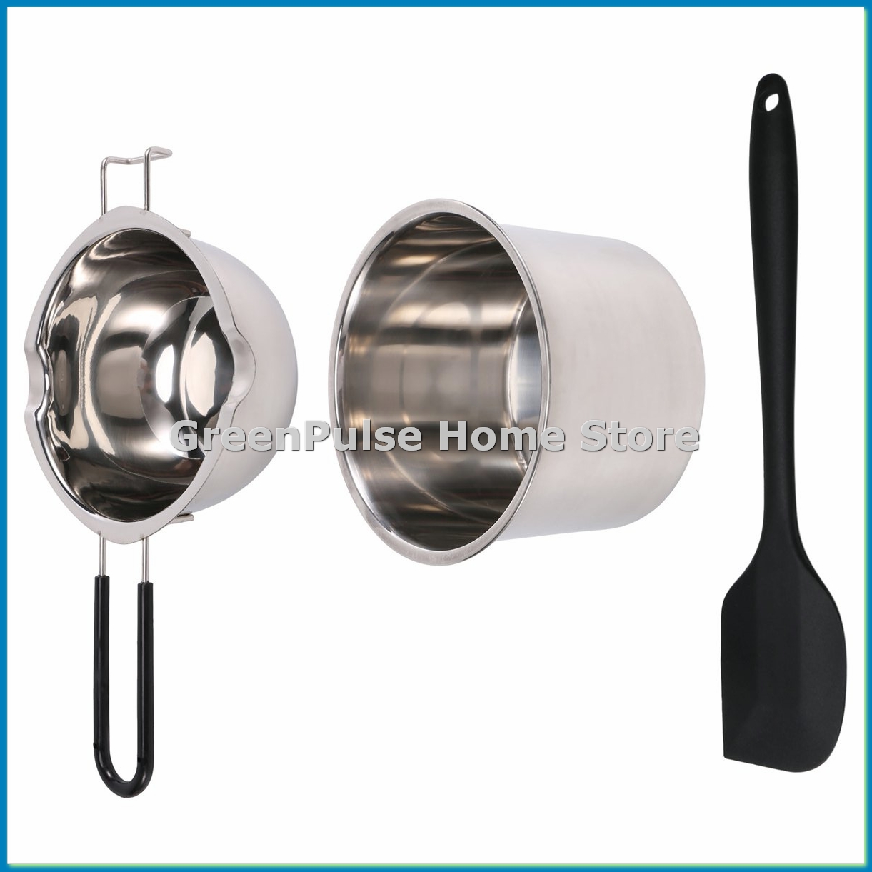 Soap Making Double Boiler - ชุดหม้อต้มสองชั้น สแตนเลส พร้อมตะหลิวซิลิโคน สำหรับหลอมช็อกโกแลต สบู่ ขี้ผึ้ง