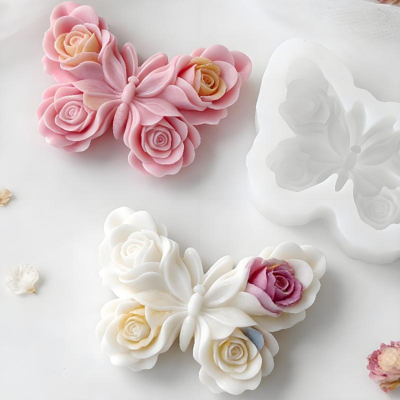 Soap Making Store - แม่พิมพ์ซิลิโคนรูปผีเสื้อกุหลาบ DIY สำหรับทำเทียนหอม ปูนปลาสเตอร์ เรซิ่นอีพ็อกซี่ ของตกแต่ง