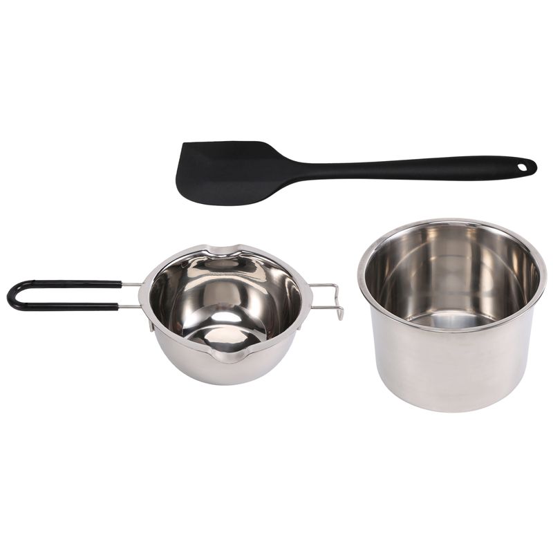 Soap Making Double Boiler - AEE8-ชุดหม้อต้มสองชั้น หม้อสแตนเลสพร้อมไม้พายซิลิโคนสำหรับละลายช็อกโกแลต สบู่ ขี้ผึ้ง ทำเทียน